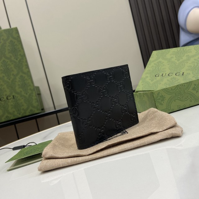 gucci專櫃2024新款壓花原廠皮男士短夾 古馳飾GG細節錢包 jcp2373